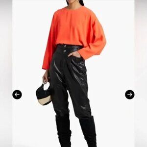 NEW IRO Lithe Crepe Long Sleeve Bright Orange Blouse Top Size 34 Paris Designer